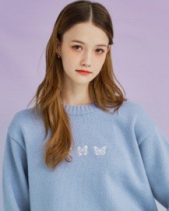 Triple Butterfly Embroidered Wool Sweater ( Skyblue )
