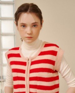 Pixcel Stripe Knit Zip-up ( Red )