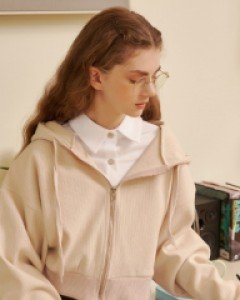 Blanket Knit Hood Zip up ( Cream )