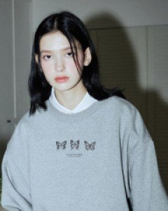 Triple Butterfly Embroidered Sweatshirt ( Melange Grey )