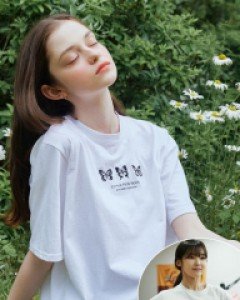[오마이걸 아린 착용] NEW VER. Triple Butterfly Embroidery Oversized Fit T-Shirt ( white )