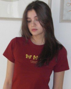 Triple Butterfly Crop Short Sleeve T-shirts ( Burgundy )