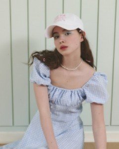 Romance on the Beach Check Dress ( Sky blue )