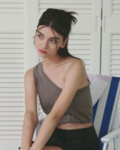 Mermaid Half Unbalance Knit Top ( Cocoa )