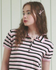 Holiday in Stripe Collar Knit ( Black )