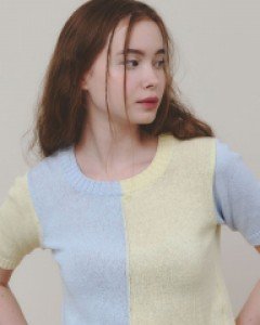 Sherbet Half and Half Sweater (Sky Blue & Lemon)
