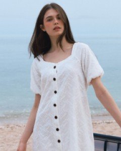 Organic Eyelet Midi Dress ( White )