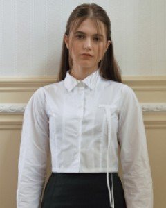 Long Ribbon Preppy Line Shirt ( White )