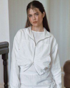 Bartack Point Shirring Nylon Windbreaker Jacket ( White )