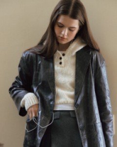 Cracky Leather Oversized Fit Jacket ( Charcoal )