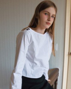 Boatneck Double-Button Blouse ( White )