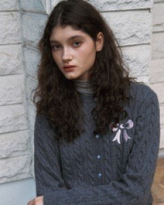Ribbon From Moon Twist Wool Cardigan ( Charcoal )