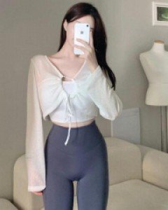 필라테스복 힙커버티셔츠 크롭써클오션커버업 필라테스커버업 - ㅤㅤ