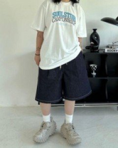 [unisex]인디고 하프 데님 팬츠 - ㅤㅤ