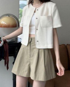 하이웨스트 3부 핀턱 하프 팬츠 -3color - ㅤㅤ