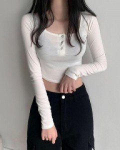 무지 스퀘어 넥 코튼 베이직 크롭 상의 - ㅤㅤ