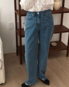 무지 하이웨스트 데님 베이직 와이드 팬츠 - ㅤㅤ