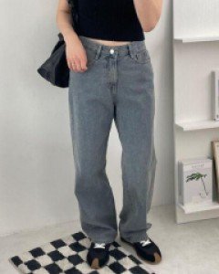 무지 하이웨스트 데님 베이직 와이드 팬츠 - ㅤㅤ