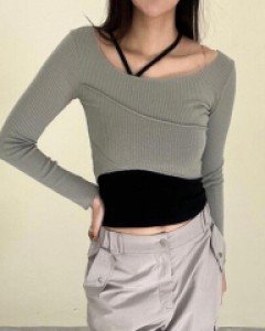 무지 언발란스 폴리 베이직 크롭 상의 - ㅤㅤ