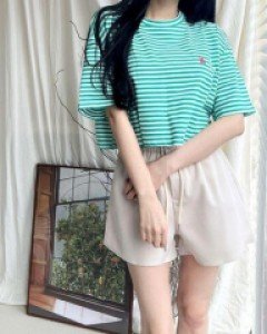 스트라이프 자수 코튼 컬러풀 맥시 티셔츠, 티 - ㅤㅤ