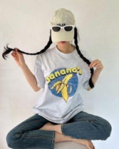 나염 라운드넥 코튼 베이직 미들 티셔츠, 티 - ㅤㅤ