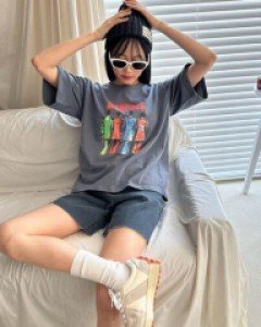 나염 라운드넥 코튼 베이직 소프트 티셔츠, 티 - ㅤㅤ