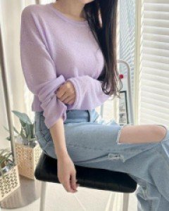 무지 시스루 폴리 베이직 미디 티셔츠, 티 - ㅤㅤ