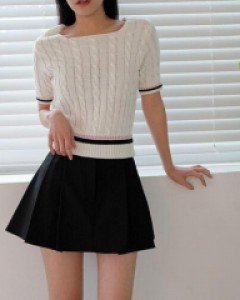 무지 보트넥 코튼 베이직 미들 티셔츠, 티 - ㅤㅤ