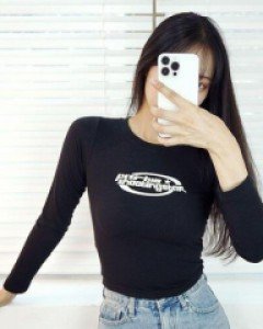 프린팅 라운드넥 폴리 베이직 슬림 긴팔 - ㅤㅤ