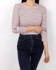 스트라이프 포켓 폴리 컬러풀 세미크롭 긴팔 - ㅤㅤ