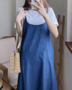 무지 오버핏 코튼 비비드 롱 드레스 - ㅤㅤ