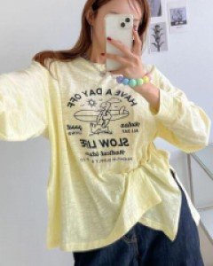 레터링 라운드넥 코튼 파스텔 맥시 티셔츠 - ㅤㅤ