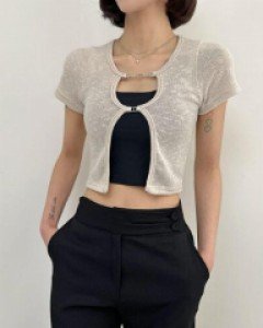 무지 스판 코튼 베이직 크롭 노카라 자켓 - ㅤㅤ