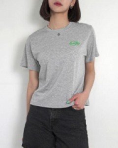 무지 자수 코튼 베이직 미디 반팔 - ㅤㅤ