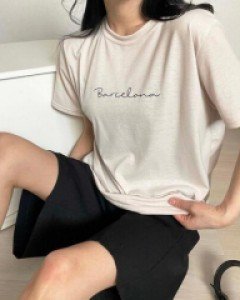 레터링 라운드넥 폴리 베이직 미디 티셔츠 - ㅤㅤ