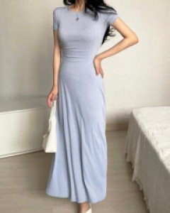 무지 버튼 레이온 베이직 롱 드레스 - ㅤㅤ