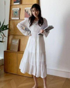 무지 플레어 폴리 컬러풀 롱 드레스 - ㅤㅤ