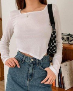 무지 언발 폴리 베이직 크롭 긴팔 - ㅤㅤ