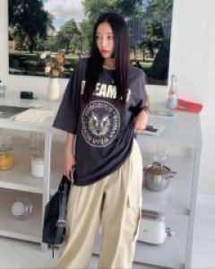 나염 오버핏 코튼 베이직 빅사이즈 티셔츠 - ㅤㅤ