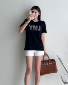 레터링 라운드넥 코튼 베이직 미들 티셔츠 - ㅤㅤ