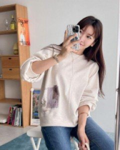 프린팅 라운드넥 코튼 베이직 미디 티셔츠 - ㅤㅤ