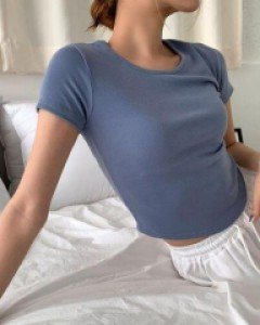 무지 라운드넥 폴리 베이직 세미크롭 반팔 - ㅤㅤ