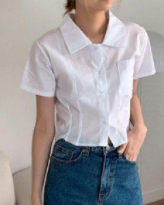 무지 포켓 코튼 베이직 세미크롭 반팔 - ㅤㅤ