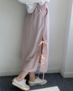 무지 스트레이트 나일론 컬러풀 롱 롱스커트 - ㅤㅤ