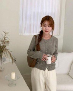 무지 라운드넥 나일론 베이직 미디 가디건 - ㅤㅤ