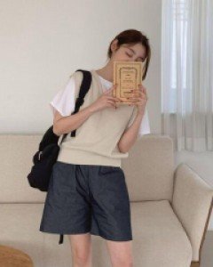 무지 밴딩 코튼 베이직 미디 반바지,하프팬츠,버뮤다 - ㅤㅤ