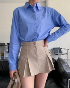 무지 버튼 코튼 비비드 미디 남방 - ㅤㅤ