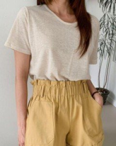 무지 라운드 린넨 베이직 맥시 티셔츠, 티 - ㅤㅤ