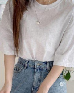 레터링 라운드 코튼 베이직 맥시 티셔츠, 티 - ㅤㅤ