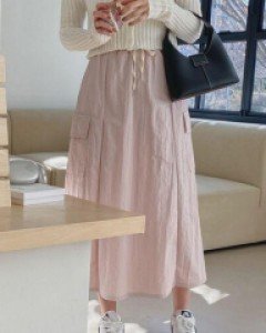 무지 주름 폴리 베이직 롱 스커트 - ㅤㅤ